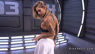Hey, check this tattooed busty blonde fucking a machine wild
